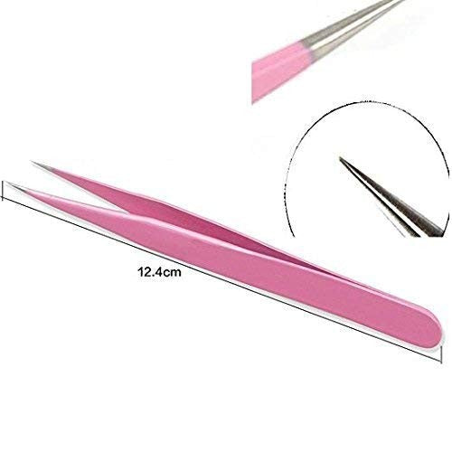 Pink Stainless Steel Tweezers Set for Eyelash Extensions - Straight & Curved Tips