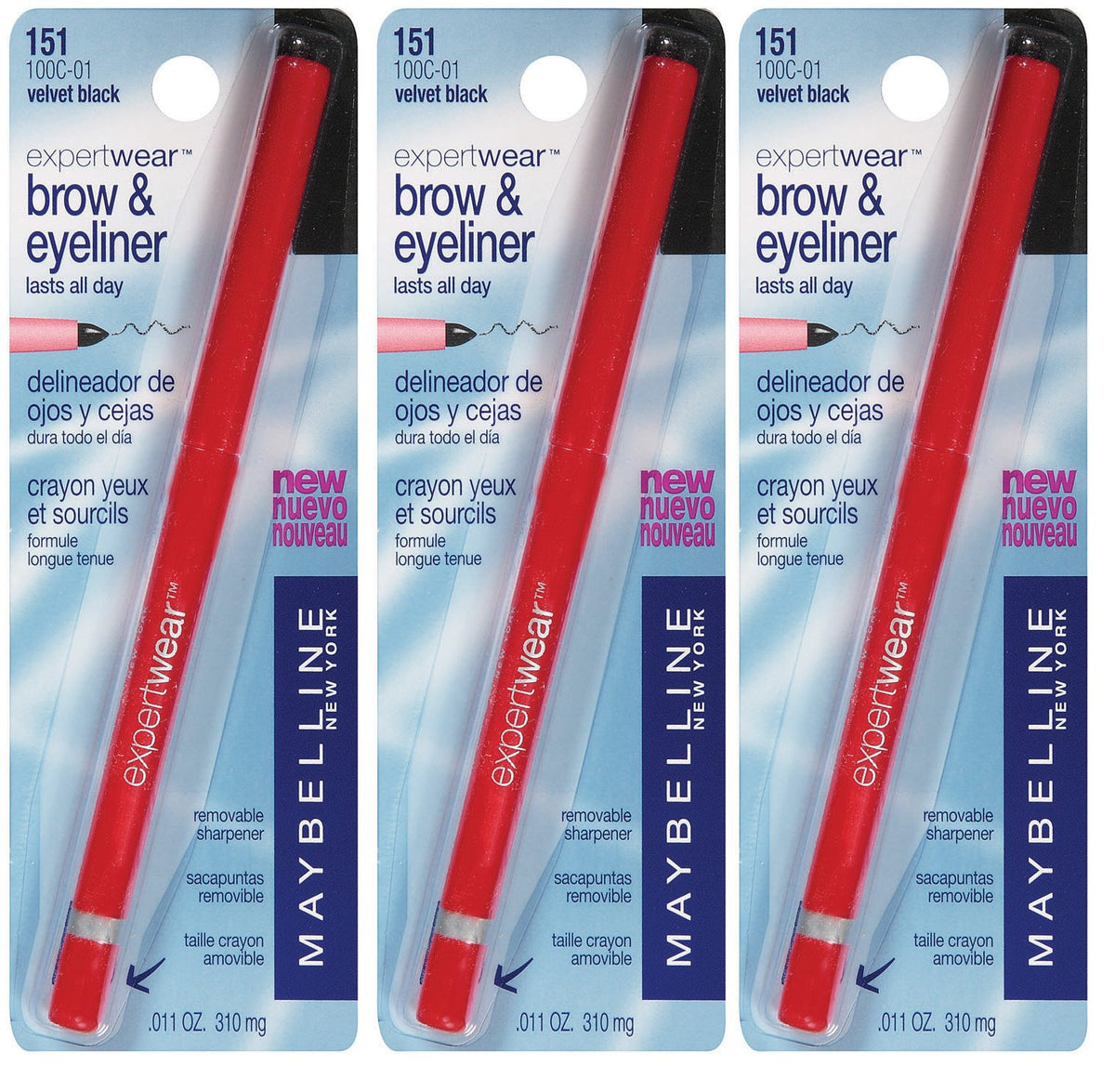 Eyebrow & Eyeliner Pencil Set - Velvet Black, 3 Pack for Makeup & Grooming