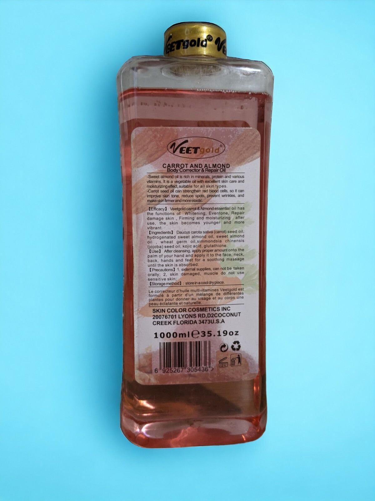 Veet Gold Carrot & Almond Oil Body Corrector & Whitening Oil 1000ml