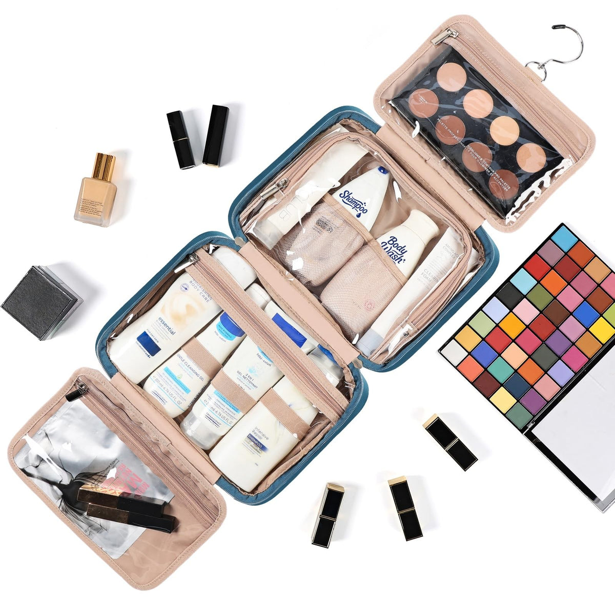 Medium Travel Toiletry Bag for Women - Hanging Makeup Organizer Lake Blue