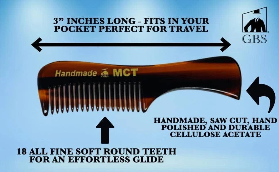 Travel Hair Comb Set for Men and Women - Mustache, Beard, Eyebrow Fine Tooth Grooming Kit