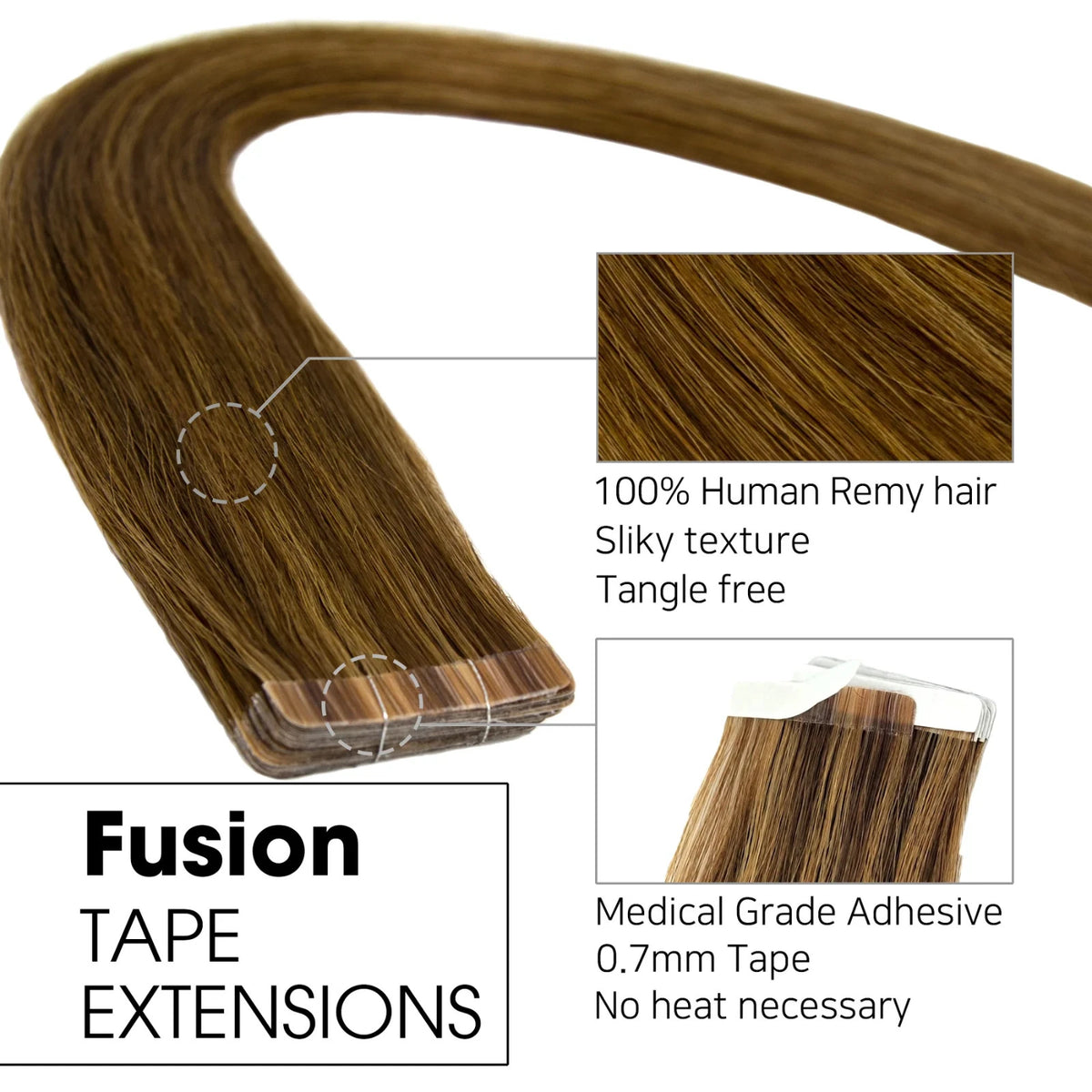 Remy Human Hair Extensions 18 Inch Tape-In Hair Extensions Color 4/27