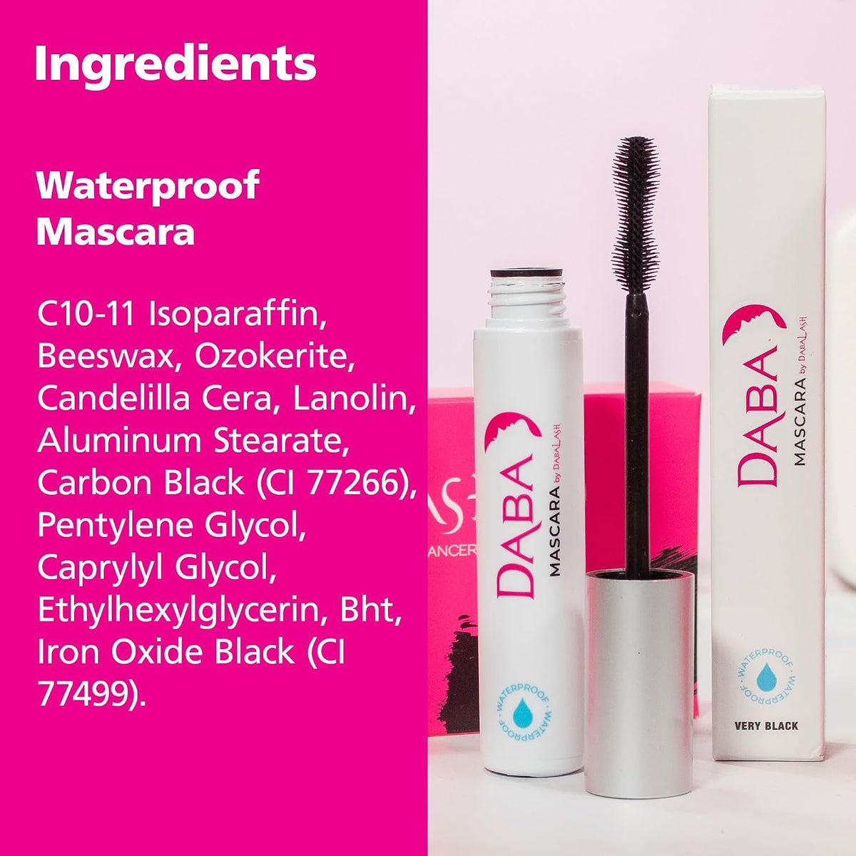 Waterproof Mascara with Natural Beeswax - Lengthening & Volumizing, Very Black, 0.45 fl oz
