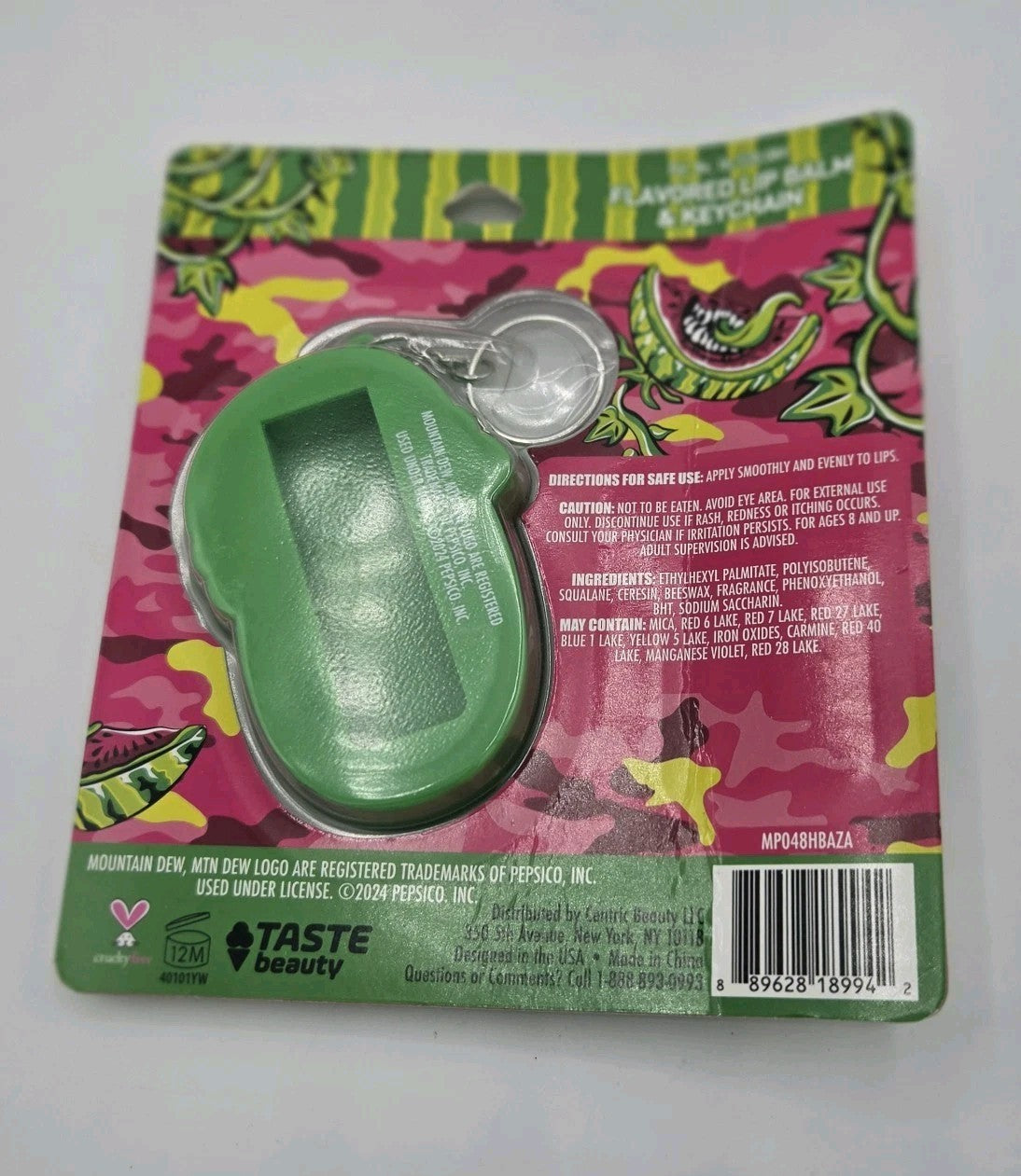 Watermelon Flavored Lip Balm Keychain Holder - Mtn Dew Major Melon Design