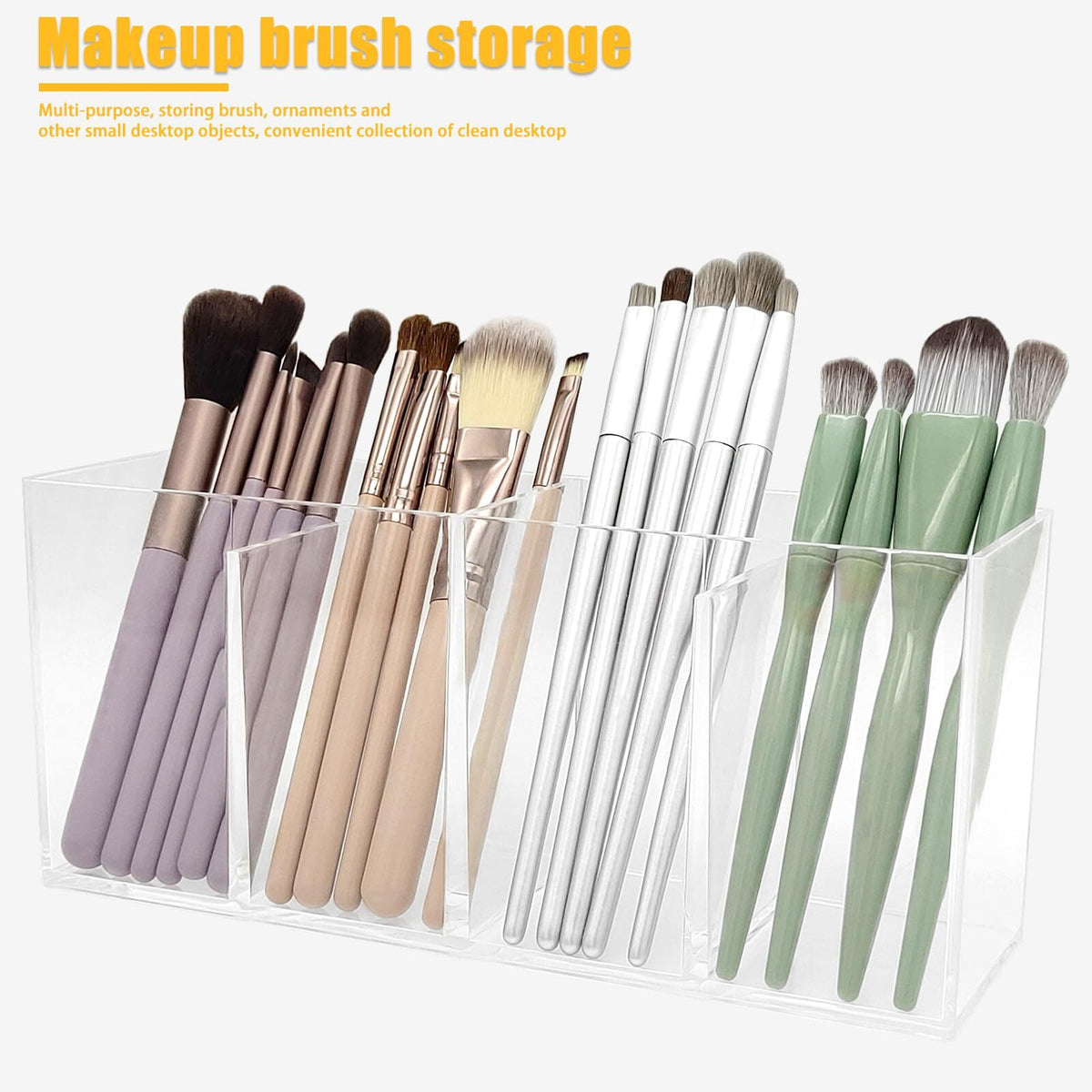 4-Compartment Acrylic Desk Organizer for Pens, Makeup Brushes & Stationery