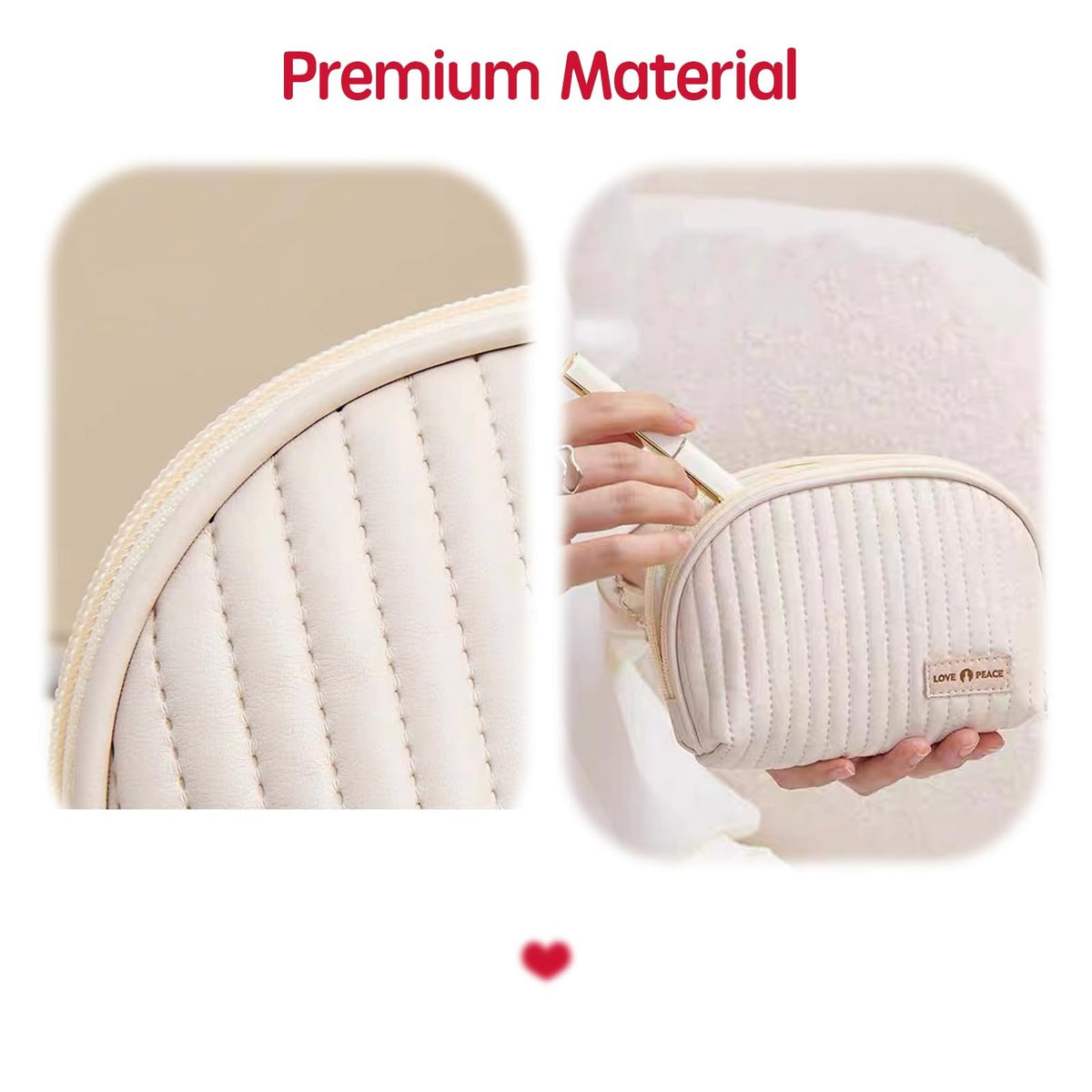 Mini Waterproof Makeup Bag for Purse Travel Organizer - Beige
