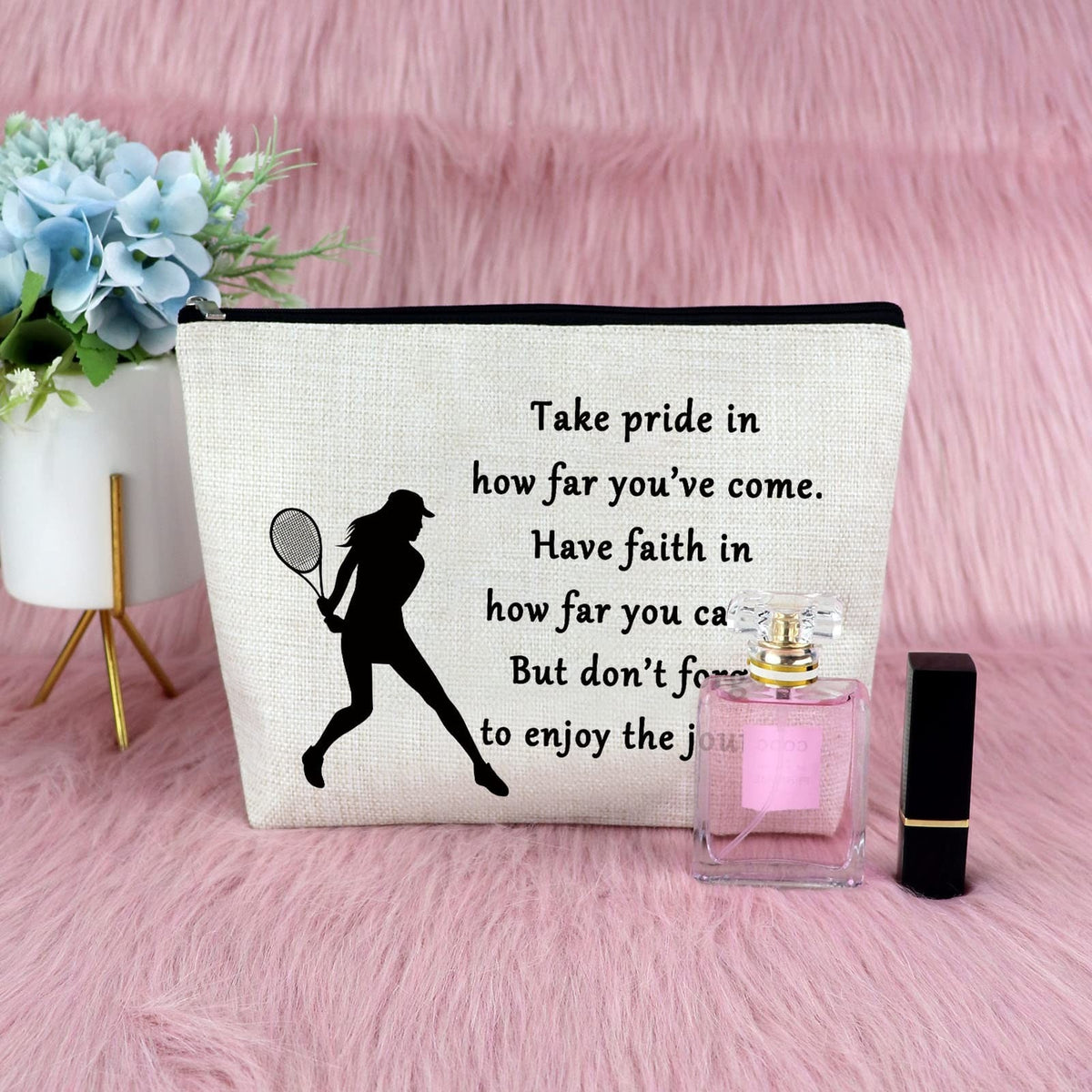 Tennis Inspirational Makeup Bag for Women - Travel Cosmetic Pouch Gift