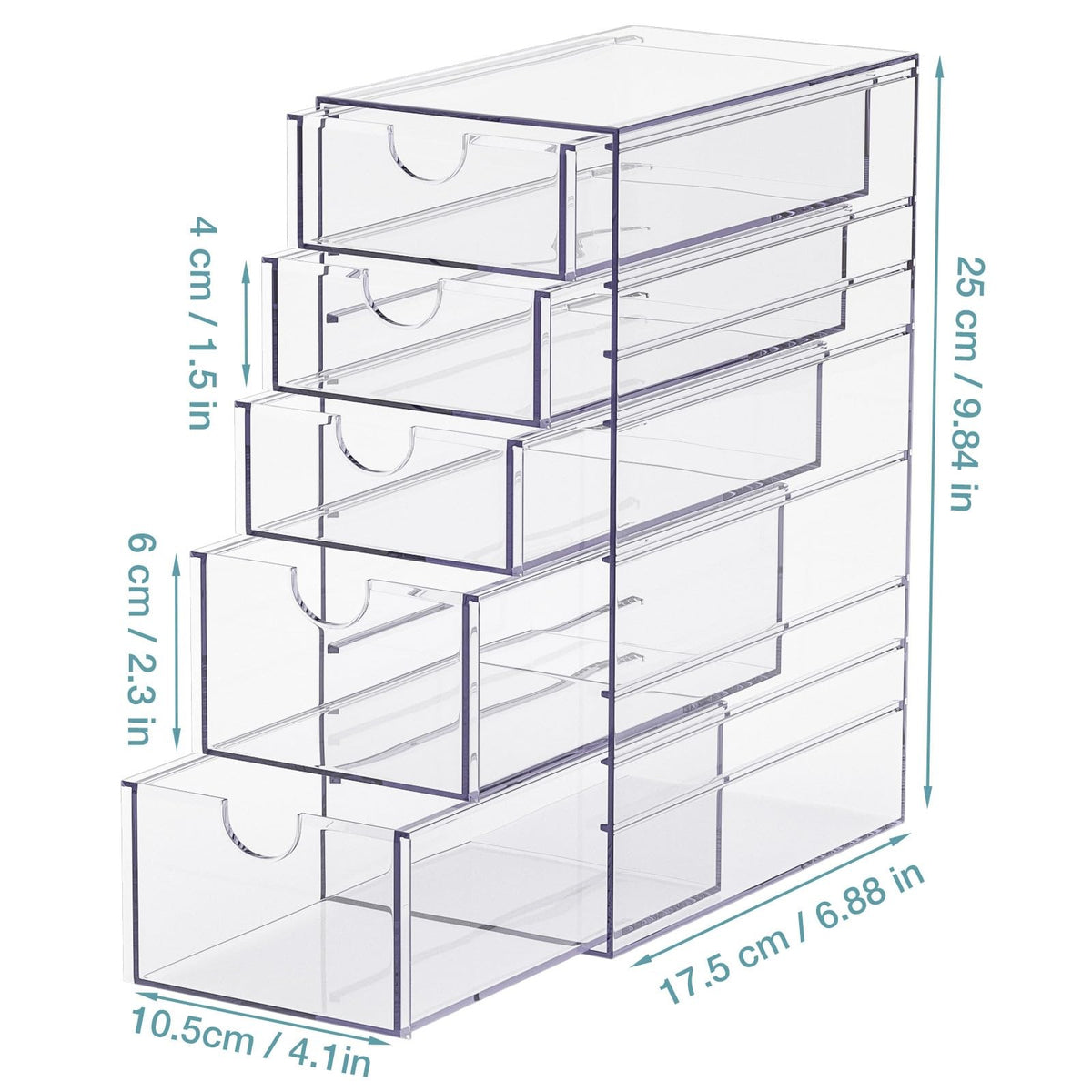 Hair Accessory Organizer Box with 5 Drawers - Clear Plastic Storage Container