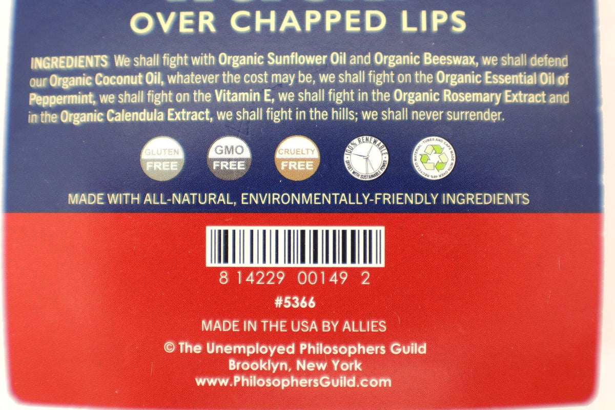 Lip Balm Tube - Peppermint Winston Churchill Stiff Upper Lip Organic & Cruelty-Free