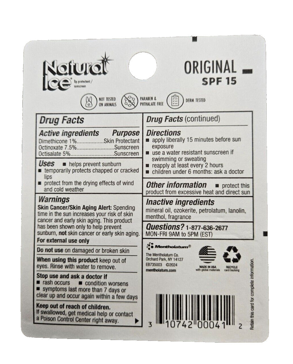 Mentholatum Lip Balm Natural Ice SPF 15 2-Pack - Original Flavor