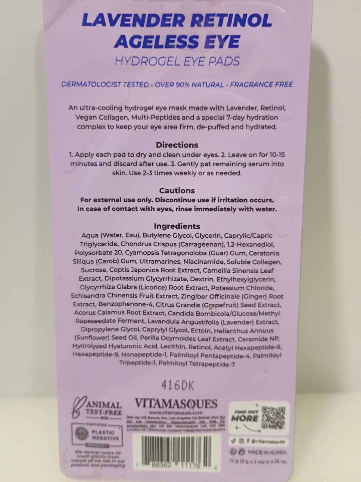 Lavender Retinol Eye Hydrogel Pads - 7 Day Hydration Complex for Anti-Aging