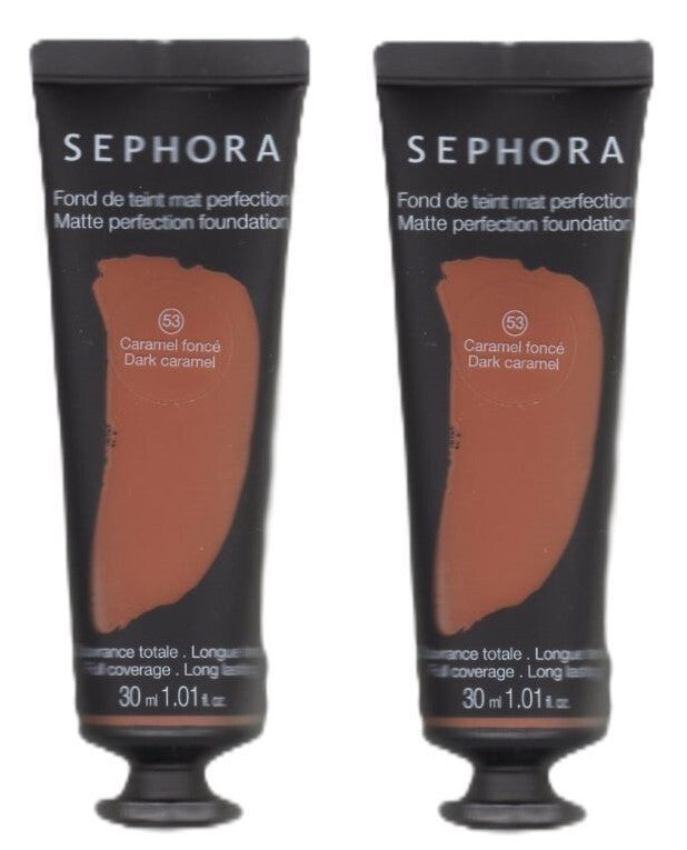 Sephora Matte Liquid Foundation Dark Caramel #53 2-Pack - Long-Lasting Coverage