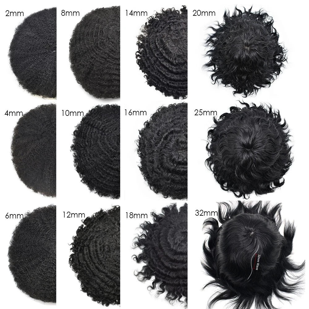 Full Poly Skin Afro Wavy Hair System for Men - African American Hair Replacement
