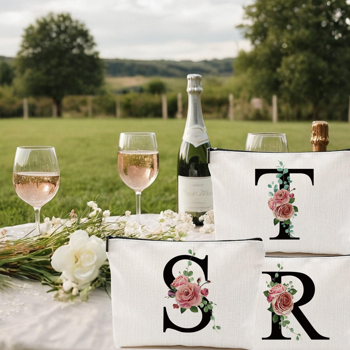 Personalized Letter Makeup Bag - Monogram Cosmetic Travel Organizer