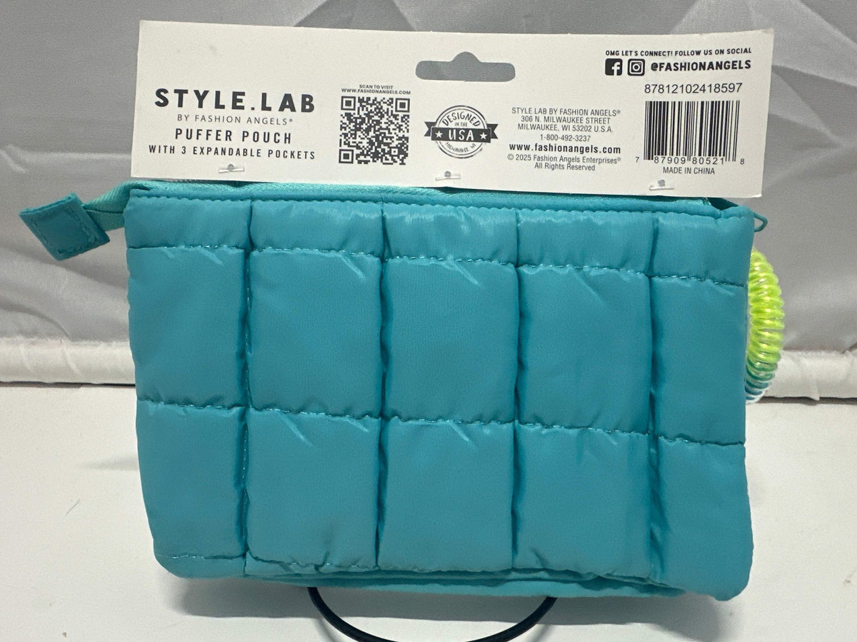 Kids Puffer Pouch with Expandable Pockets and Wrist Coil - Aqua Blue