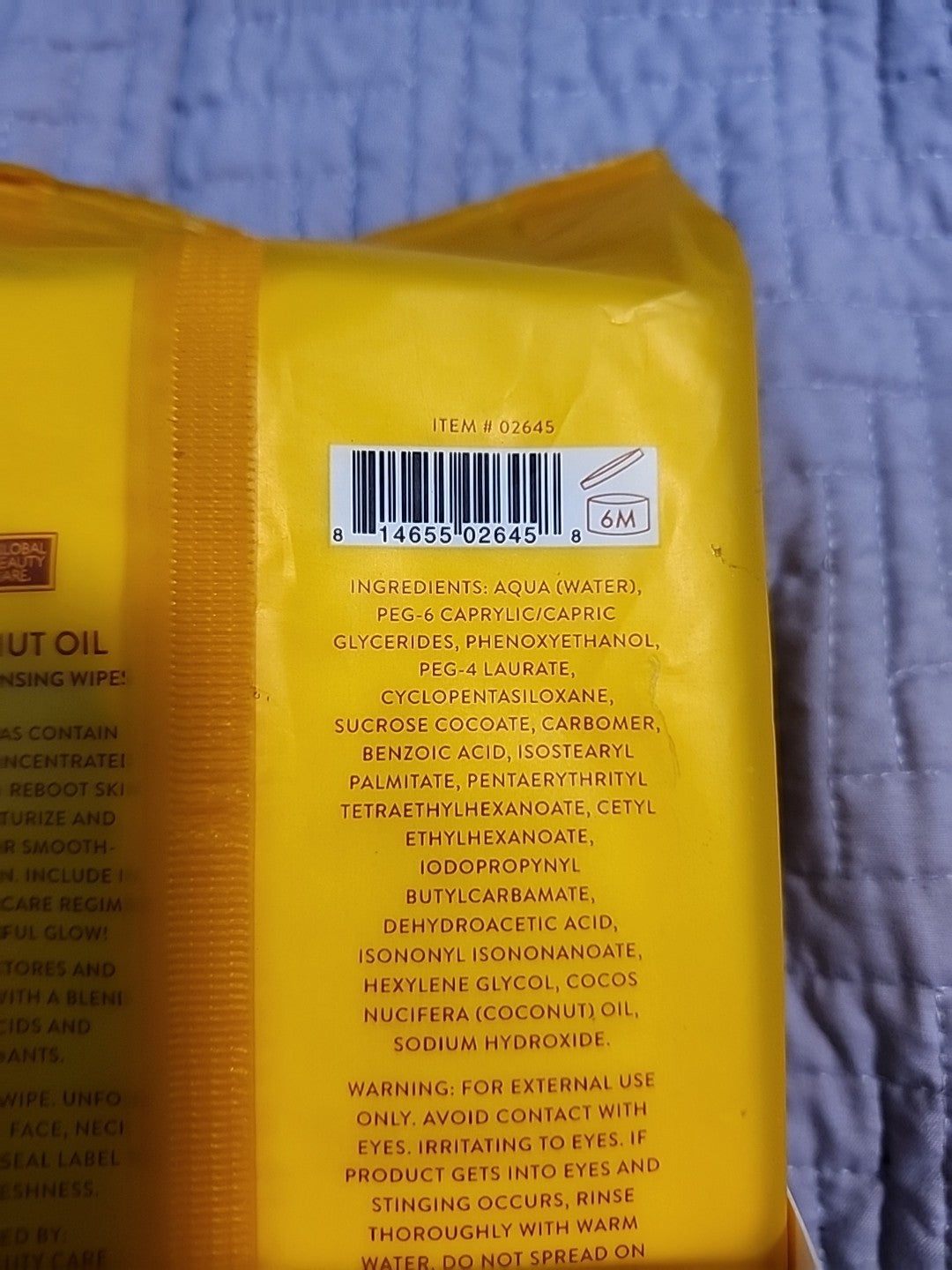 Coconut Oil Makeup Remover Wipes - Hydrating 60 Count