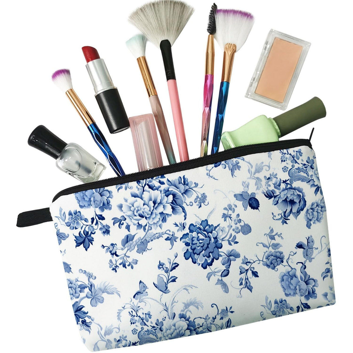 Blue and White Porcelain Cosmetic Bag for Women Small Makeup Organizer Pouch