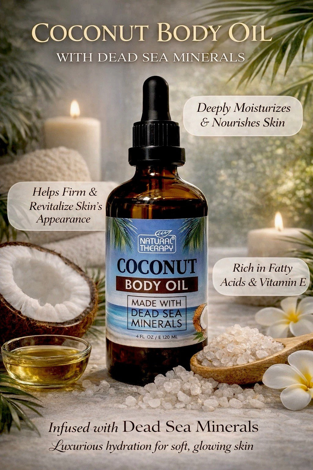 Coconut Body Oil with Dead Sea Minerals – 4 oz