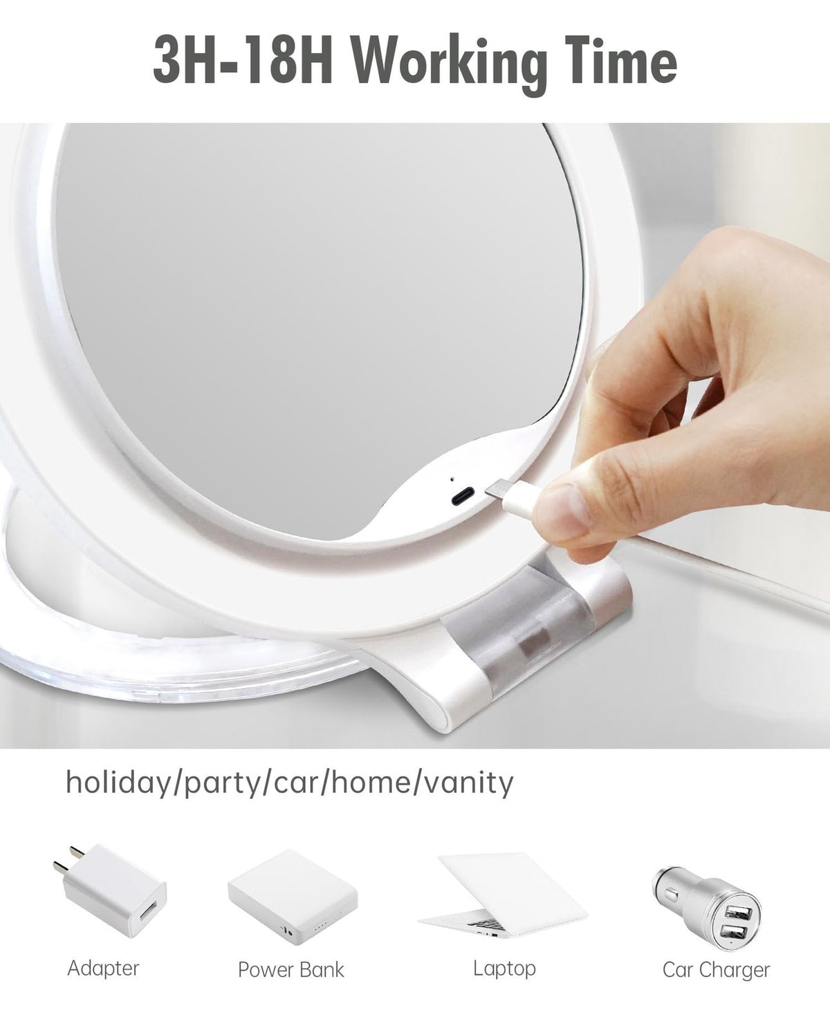 Rechargeable 30X/1X Double-Sided Lighted Travel Makeup Mirror