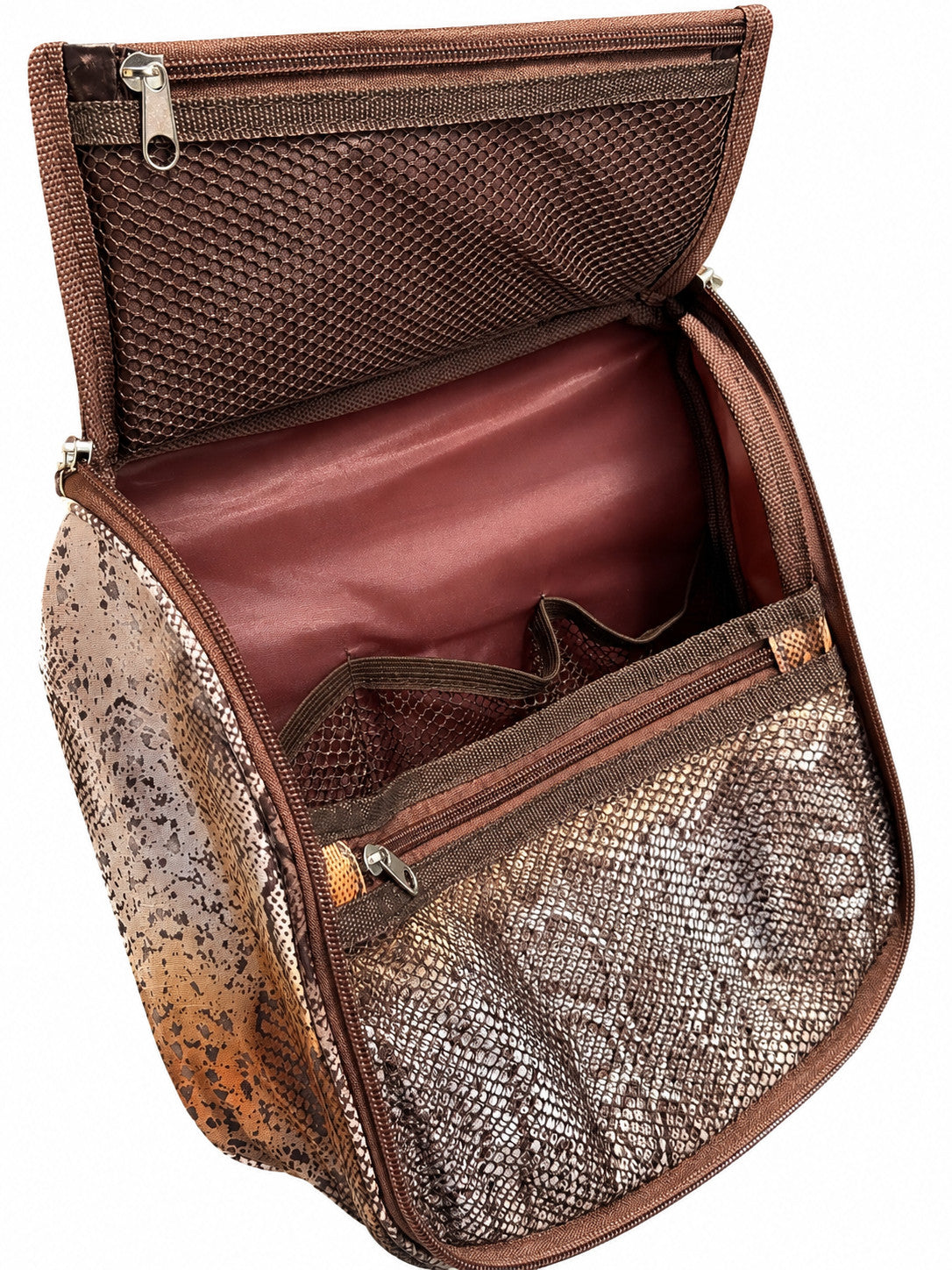 Travel Cosmetic Bag with Hanging Hook & Multiple Compartments - Python Snakeskin Design