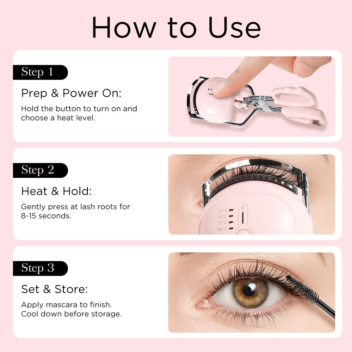 Electric Heated Eyelash Curler Fast 5s Heat Up Safe Anti-Burn 4D Lashes