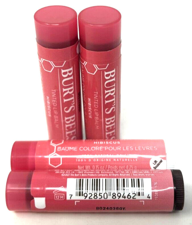 Set of 4 Burt's Bees Tinted Lip Balms Hibiscus 0.15 oz Sealed