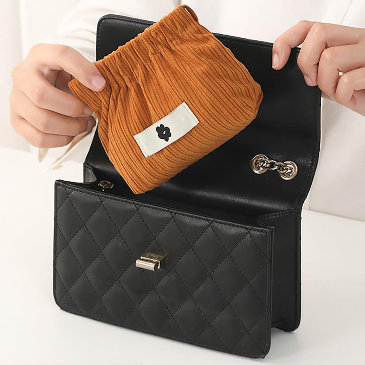 Corduroy Elastic Makeup Bag - Portable Small Organizer for Cosmetics & Jewelry