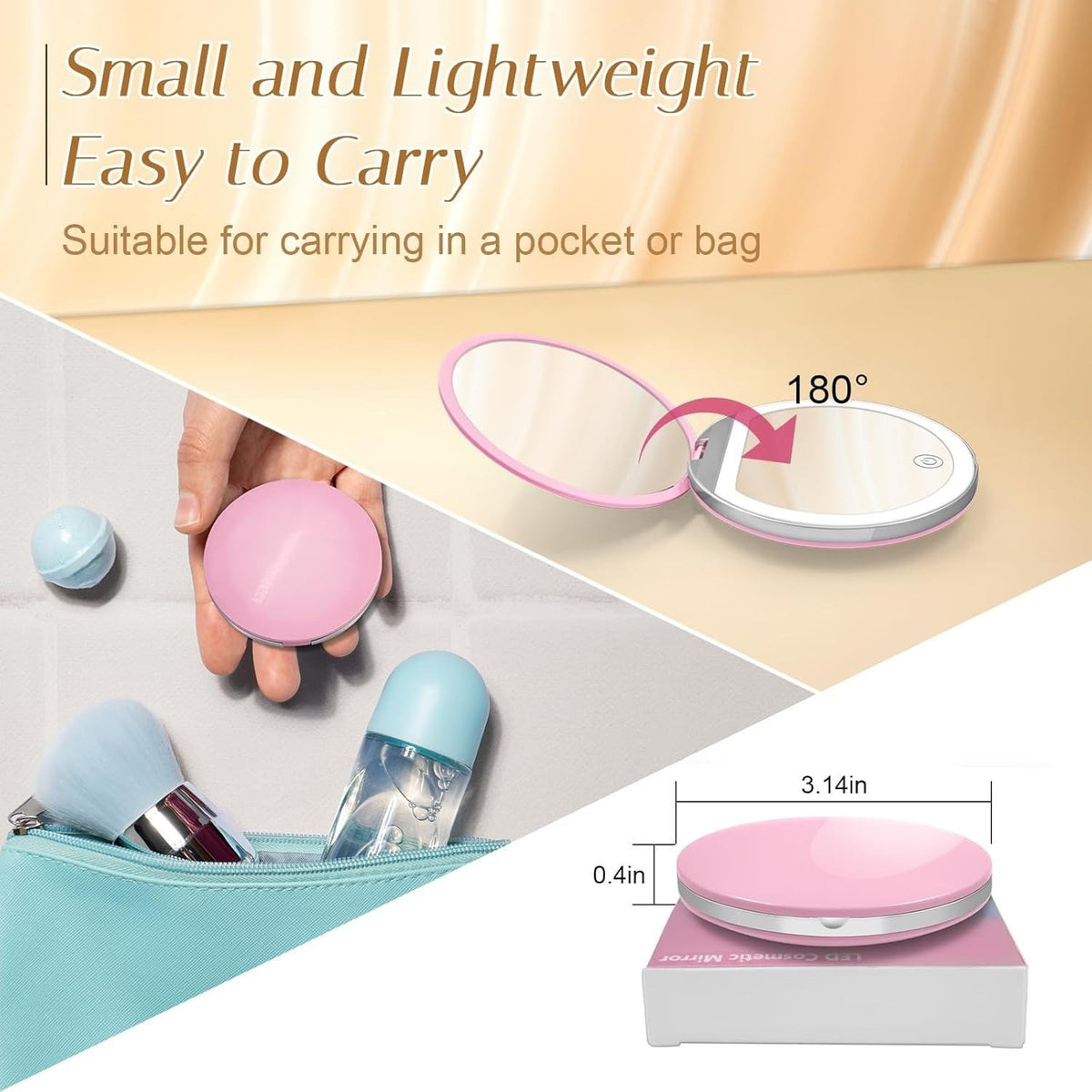 Portable Folding Makeup Mirror with LED Lights & 10X Magnification