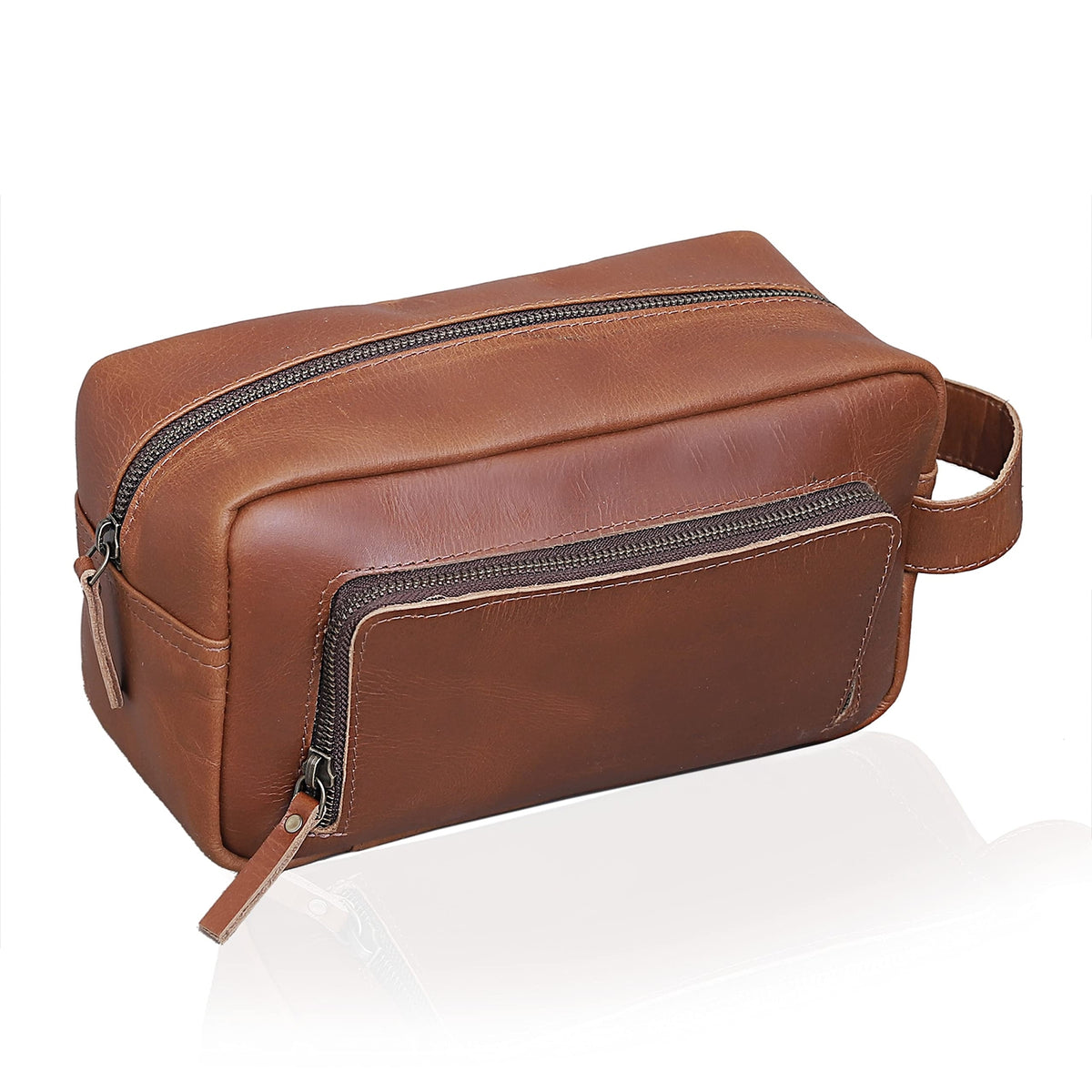 Men's Leather Travel Dopp Kit with Waterproof Interior and Multiple Compartments
