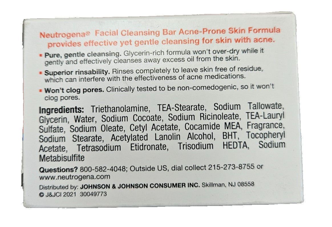 Neutrogena Facial Bar for Acne-Prone Skin 3.5oz Pack of 2 - Gentle Cleansing