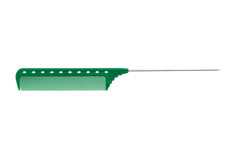 YS Park Fine Tooth Pin Tail Comb - Green, Stainless Steel Hair Styling Tool