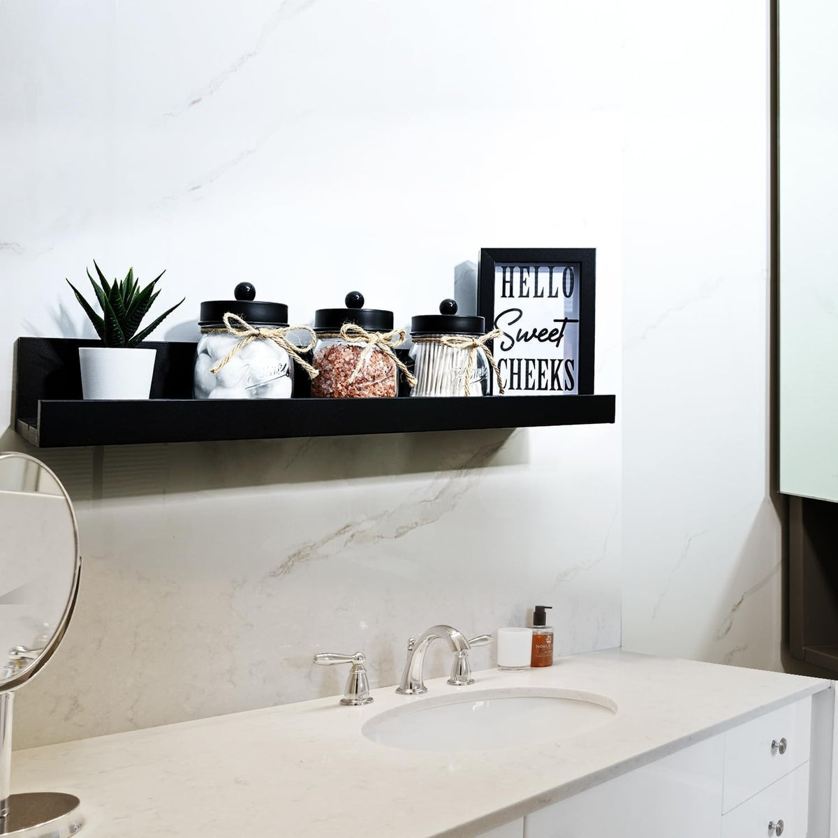 Black Glass Bathroom Jar Set - 3-Piece Organizing Container Set for Essentials