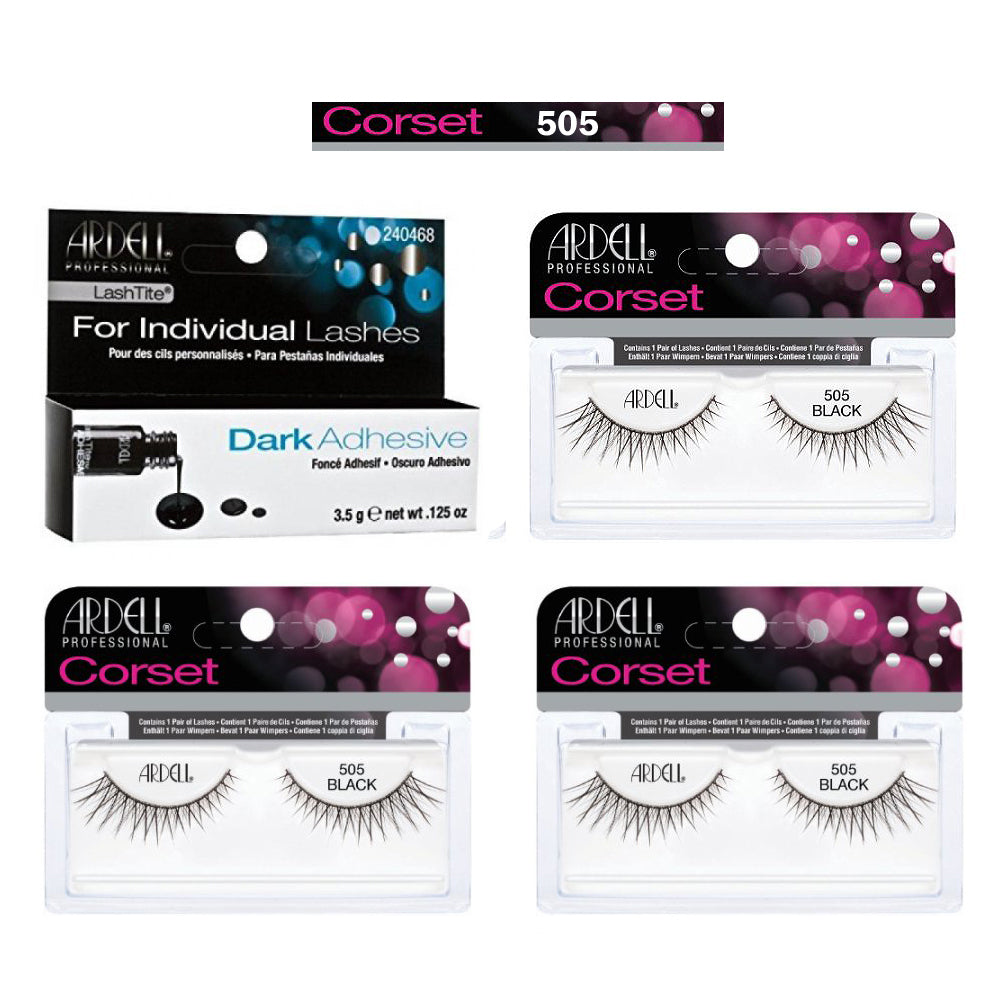False Eyelash Pack of 3 with Free Dark Adhesive - Natural Look & Reusable