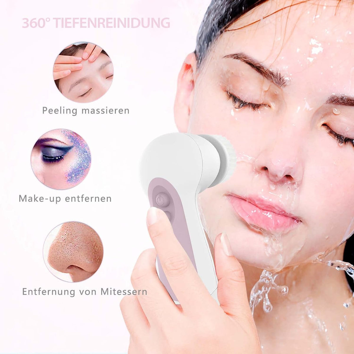 Waterproof Facial Cleansing Spin Brush Kit with 5 Exfoliating Heads