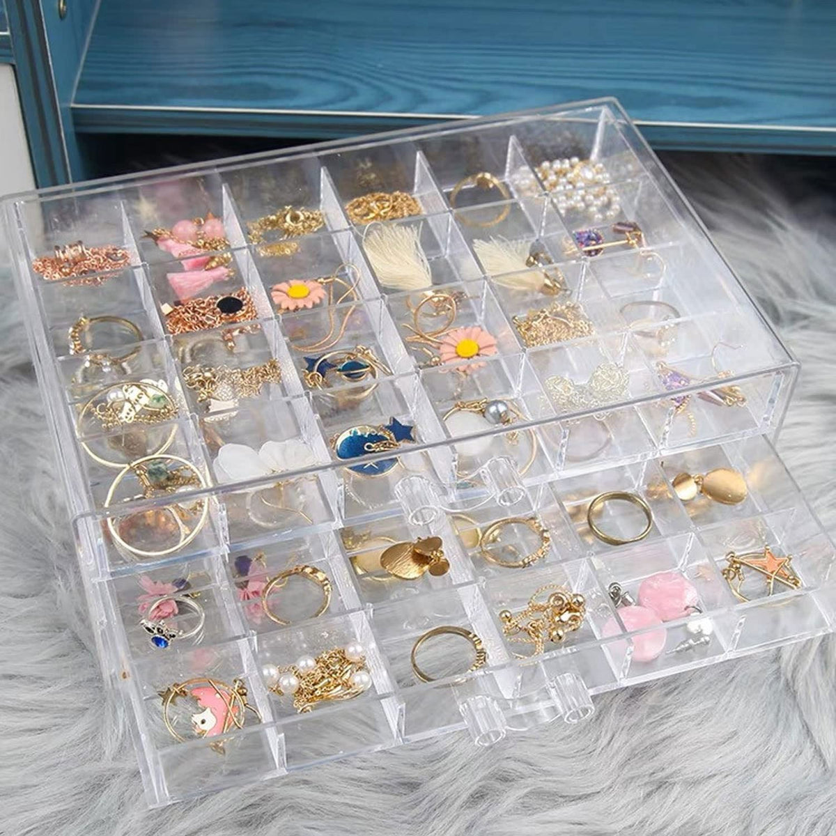 Acrylic Earring Organizer Box - Clear Storage Case with 72 Grids