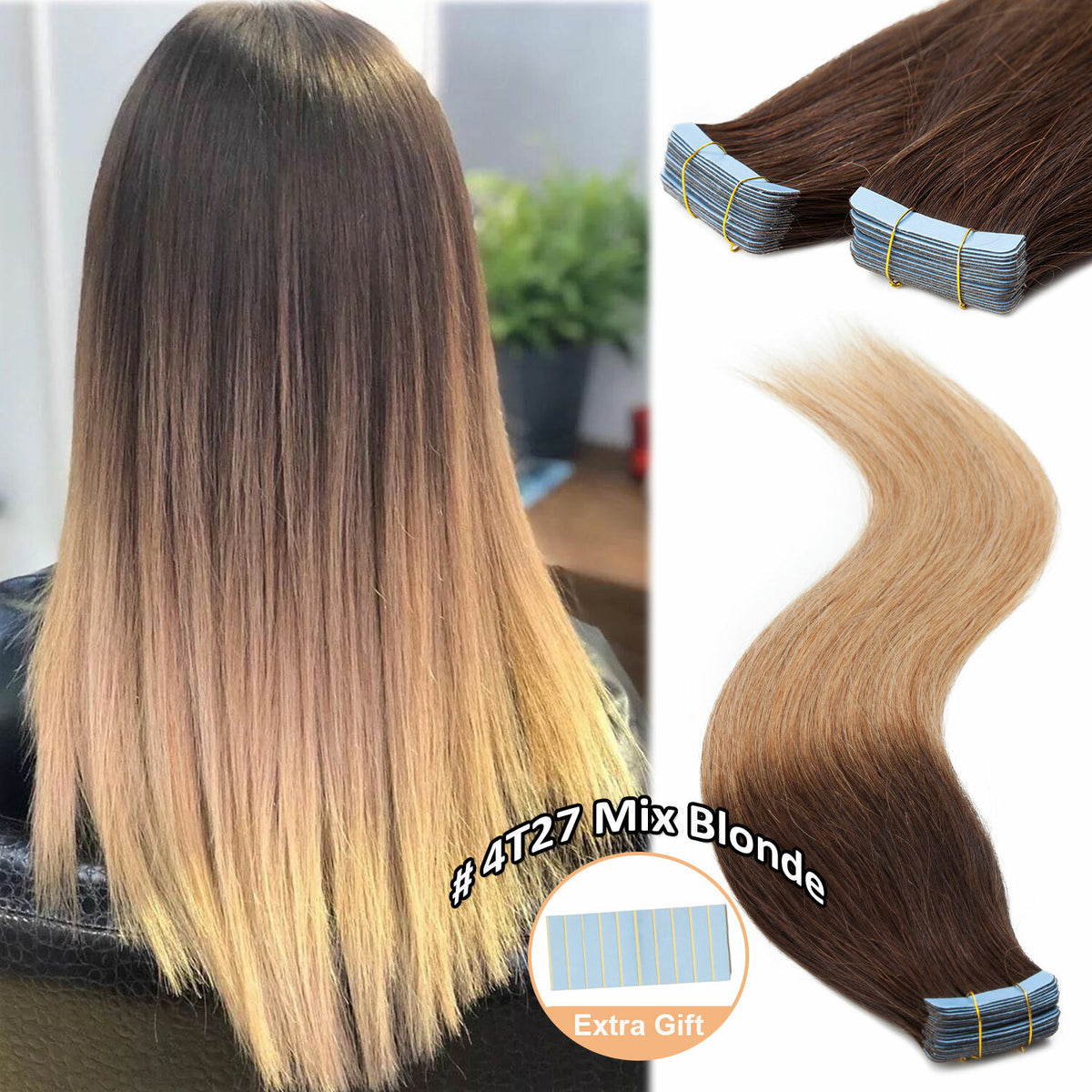Remy Human Hair Extensions Full Head Tape-In Hair Weft Natural Style & Length