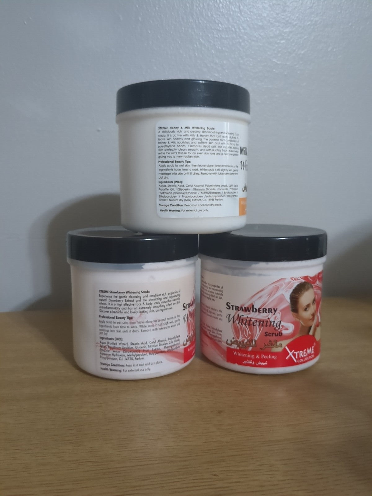 3-Piece Xtreme Whitening Body Scrub Set 500ml Strawberry, Milk & Honey Flavors
