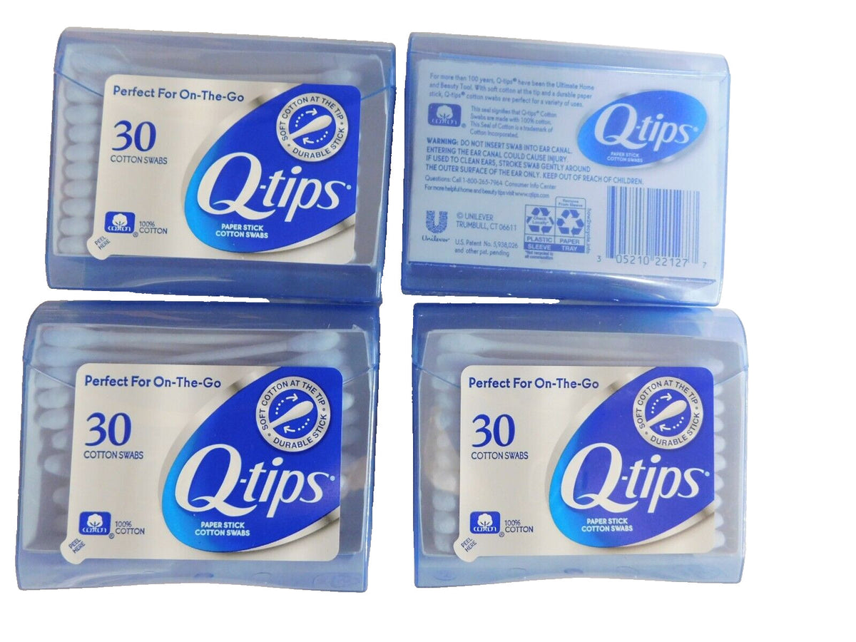 Travel Pack of 4 Q-Tips Cotton Swabs - 30 Per Pack