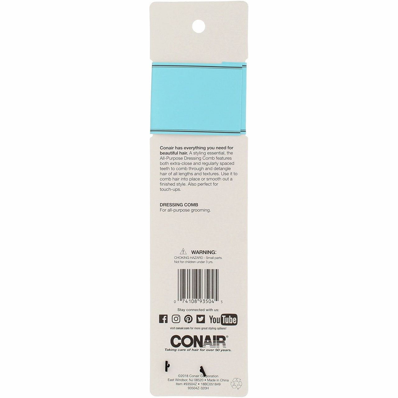 Conair Hair Comb for Styling & Detangling - Slim & Wide Tooth