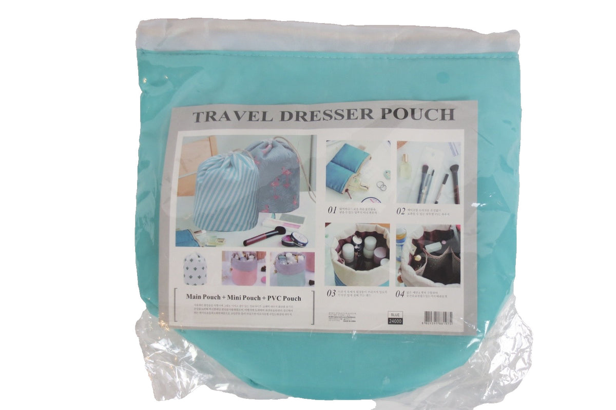 Travel Cosmetic Toiletry Bag with Mini Pouch Aqua Drawstring Organizer