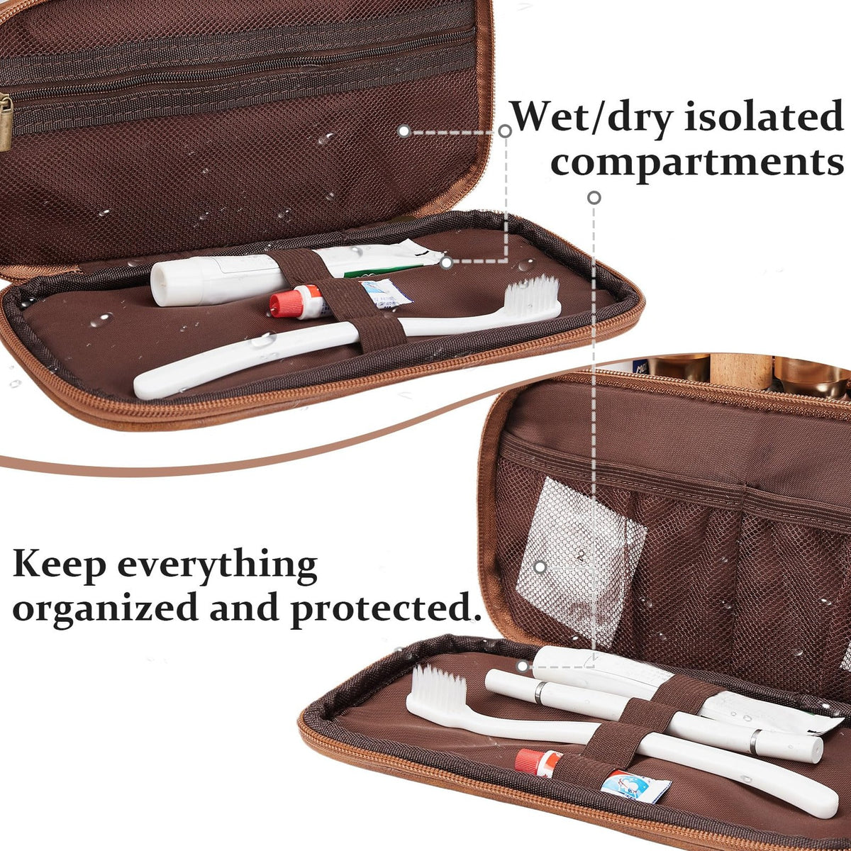 Men's Waterproof Travel Shaving & Grooming Bag with Initials - Leather Dopp Kit