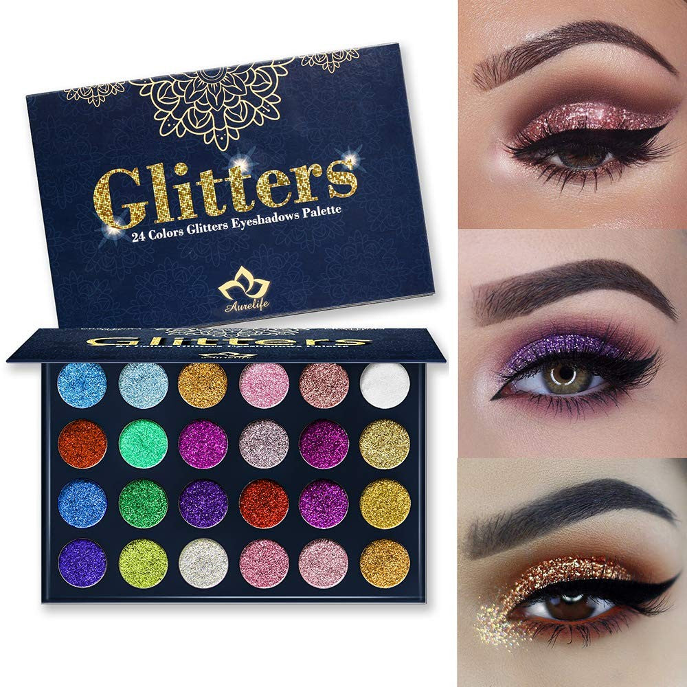 24 Color Glitter Eyeshadow Palette - Long Lasting Waterproof Sparkle Makeup
