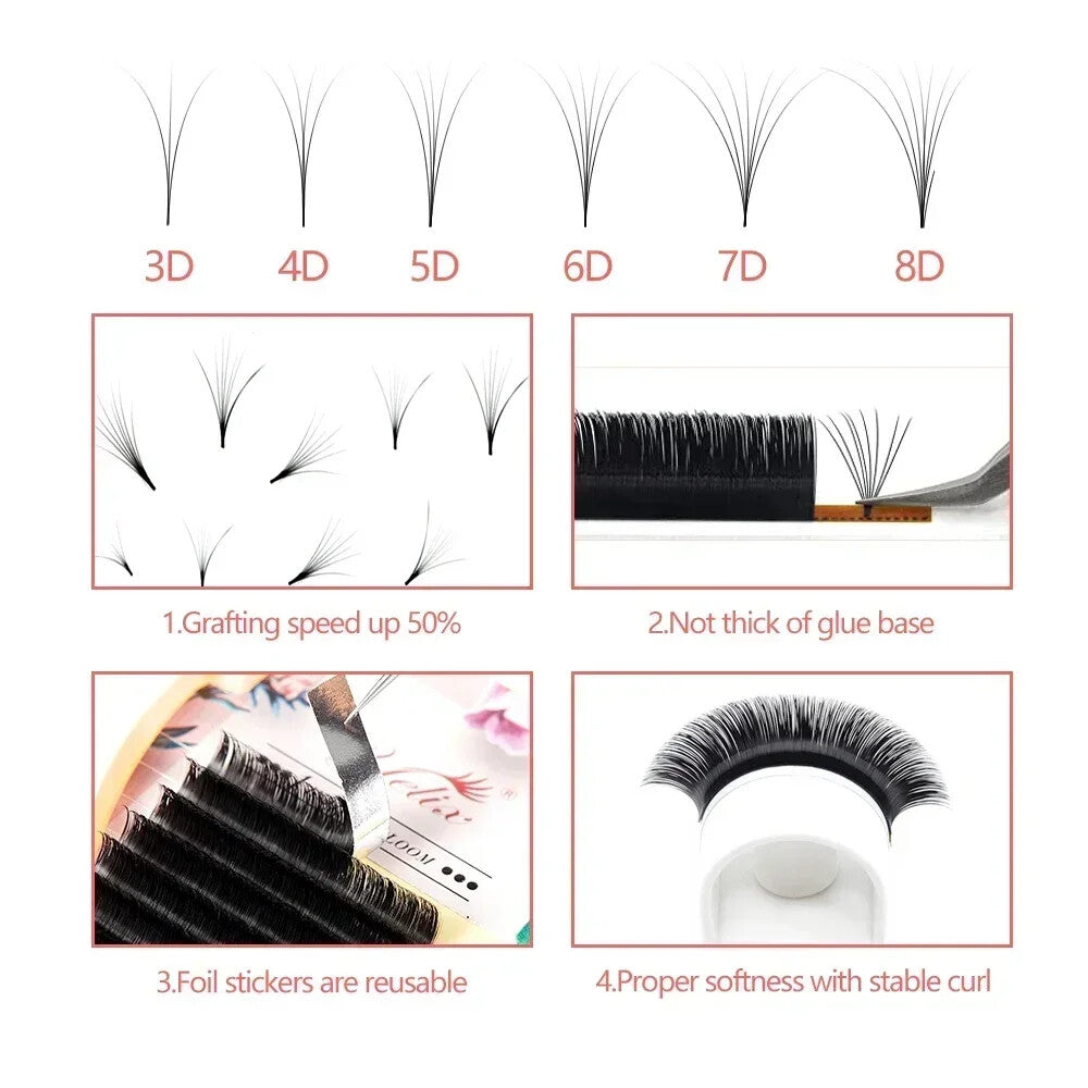 Eyelash Extension Fans - Faux Mink Volume Russian Auto Fans for Lash Artists