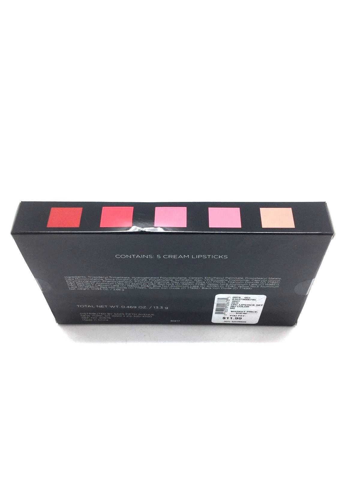 Saks Fifth Avenue 5 Cream Lipsticks Set - Berry Shades, Square Size