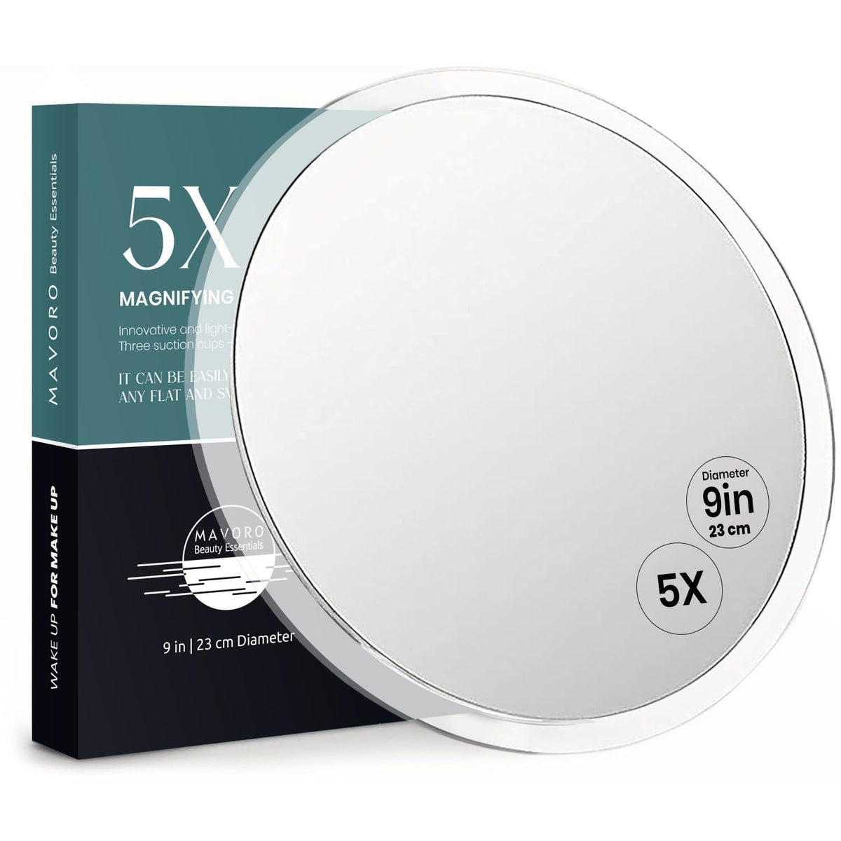9-Inch Magnifying Makeup Mirror with 5X Glass & Suction Cups - Portable Travel
