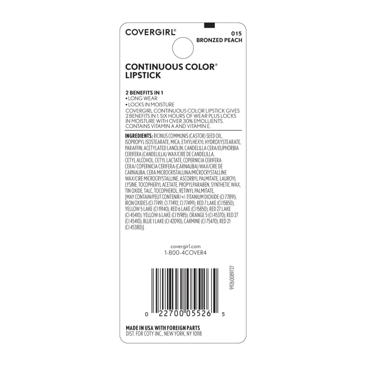 3 Pack Long-Lasting CoverGirl Lipstick Bronzed Peach 0.13 oz
