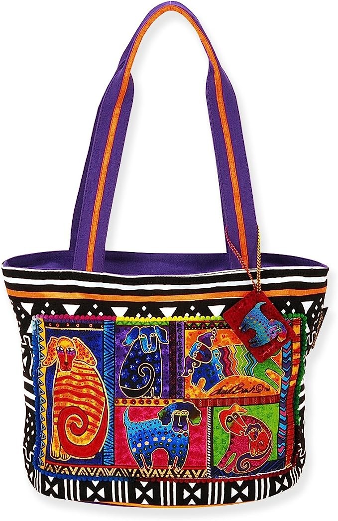 Laurel Burch Dog Tails Patchwork Tote Bag - Medium 14 x 6.5 x 10 inches