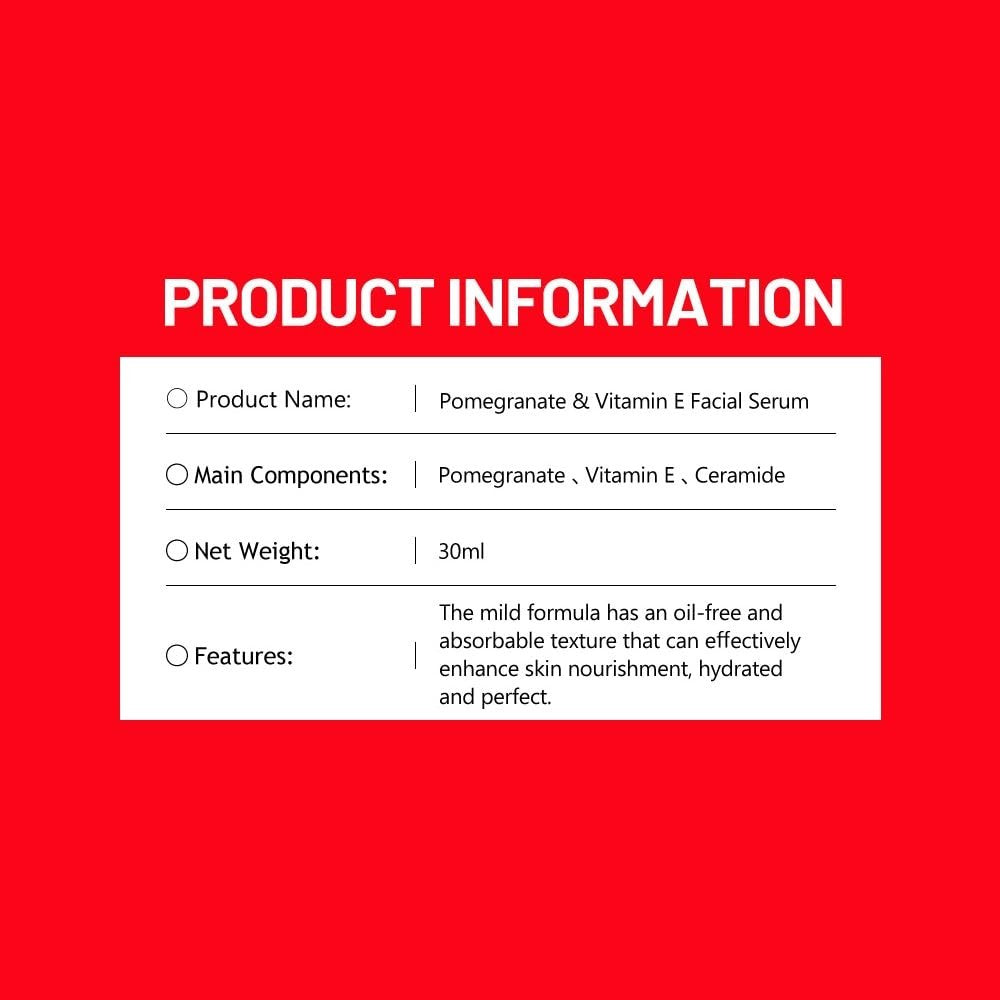 Pomegranate Vitamin E Facial Serum - Anti-Aging Skin Repair & Hydration 30ml