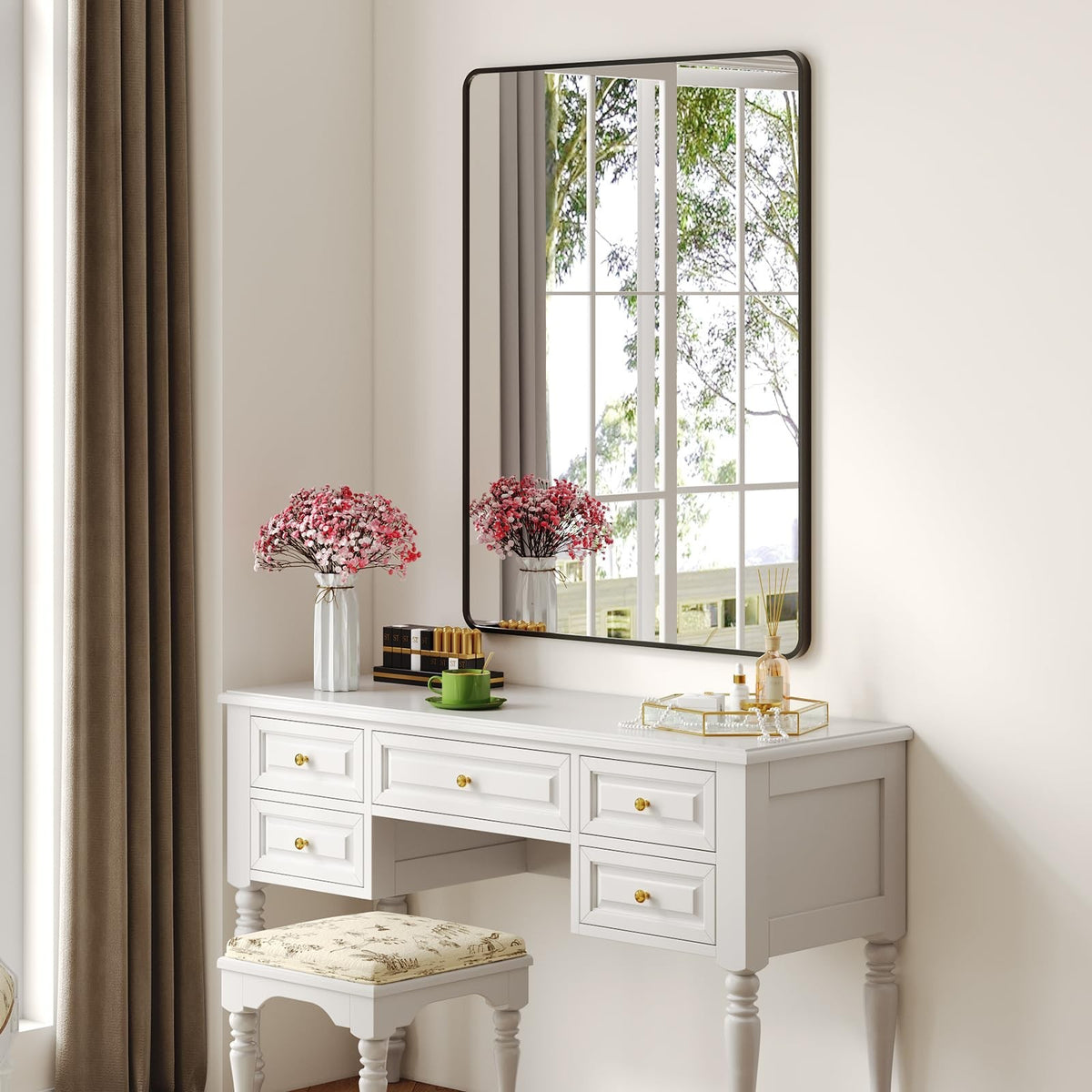 24x36 Bathroom Vanity Mirror Over Sink - Black Rectangular Aluminum Frame