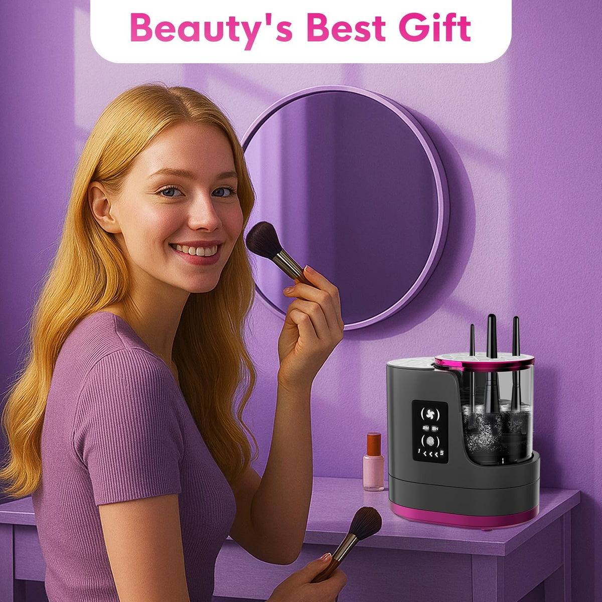 Electric Makeup Brush Cleaner with Drying Station, 3-in-1 Automatic Device